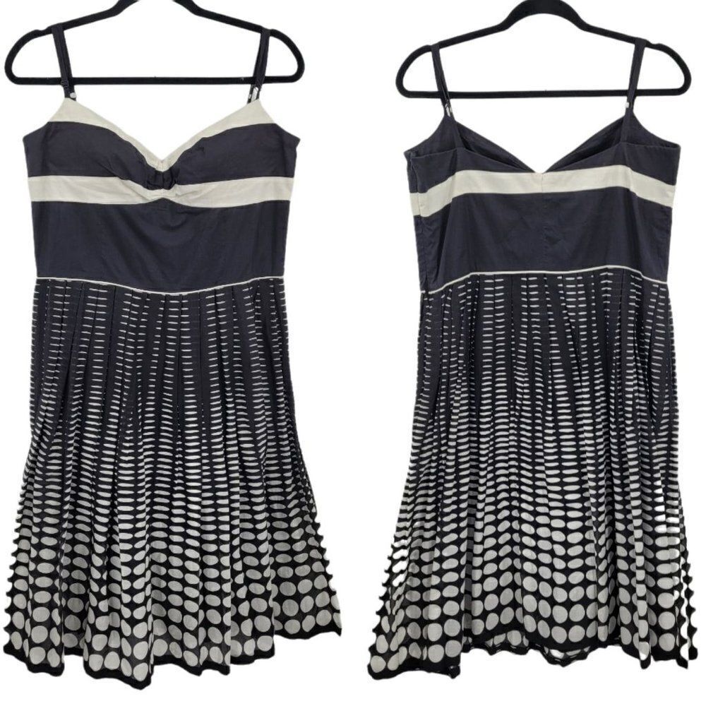 Laundry Dress‎ Cotton Sweetheart Pleated Aline Knee Ombre Circle Print Black 12